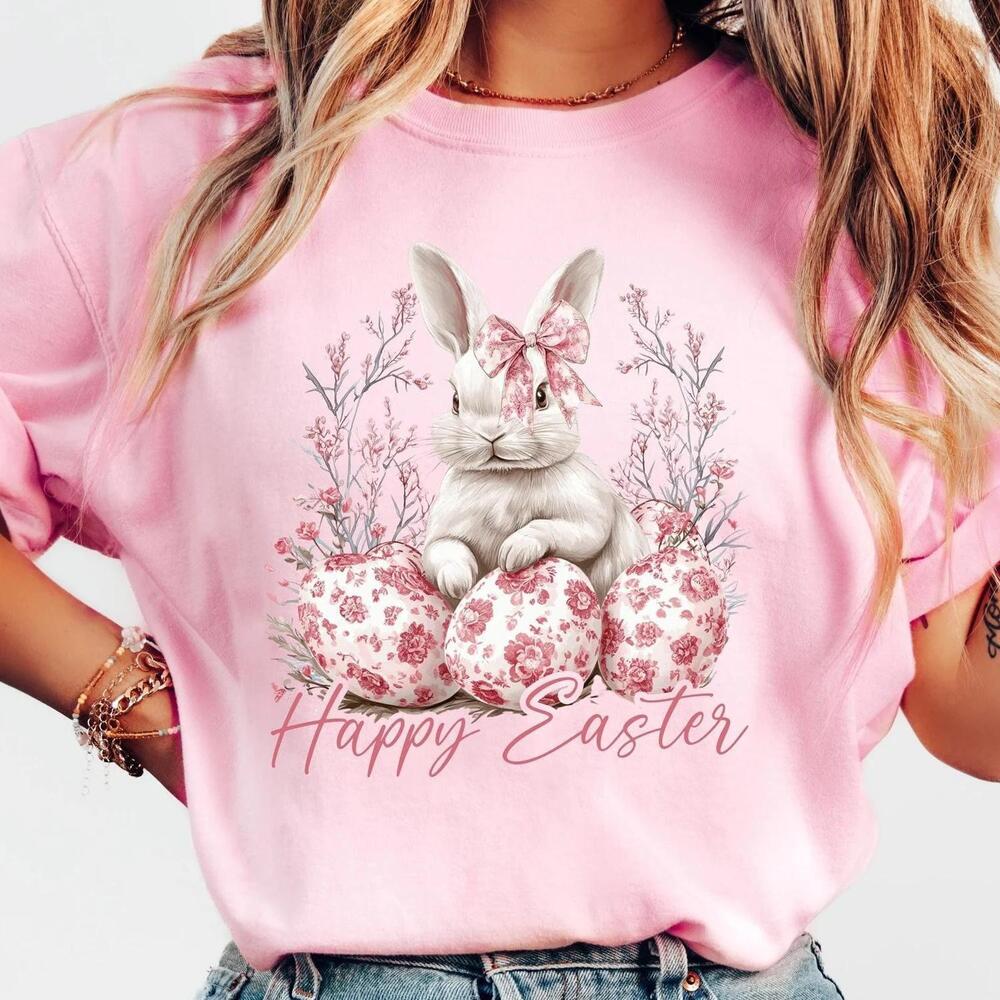 Happy Easter Day T-Shirt Coquette Bow T-shirt